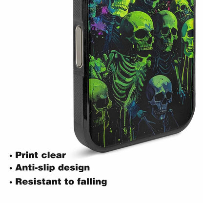 iPhone 16 Pro Case — Skeletons Neon Green Glow Skeletons Pattern, Unique Phone Case Design