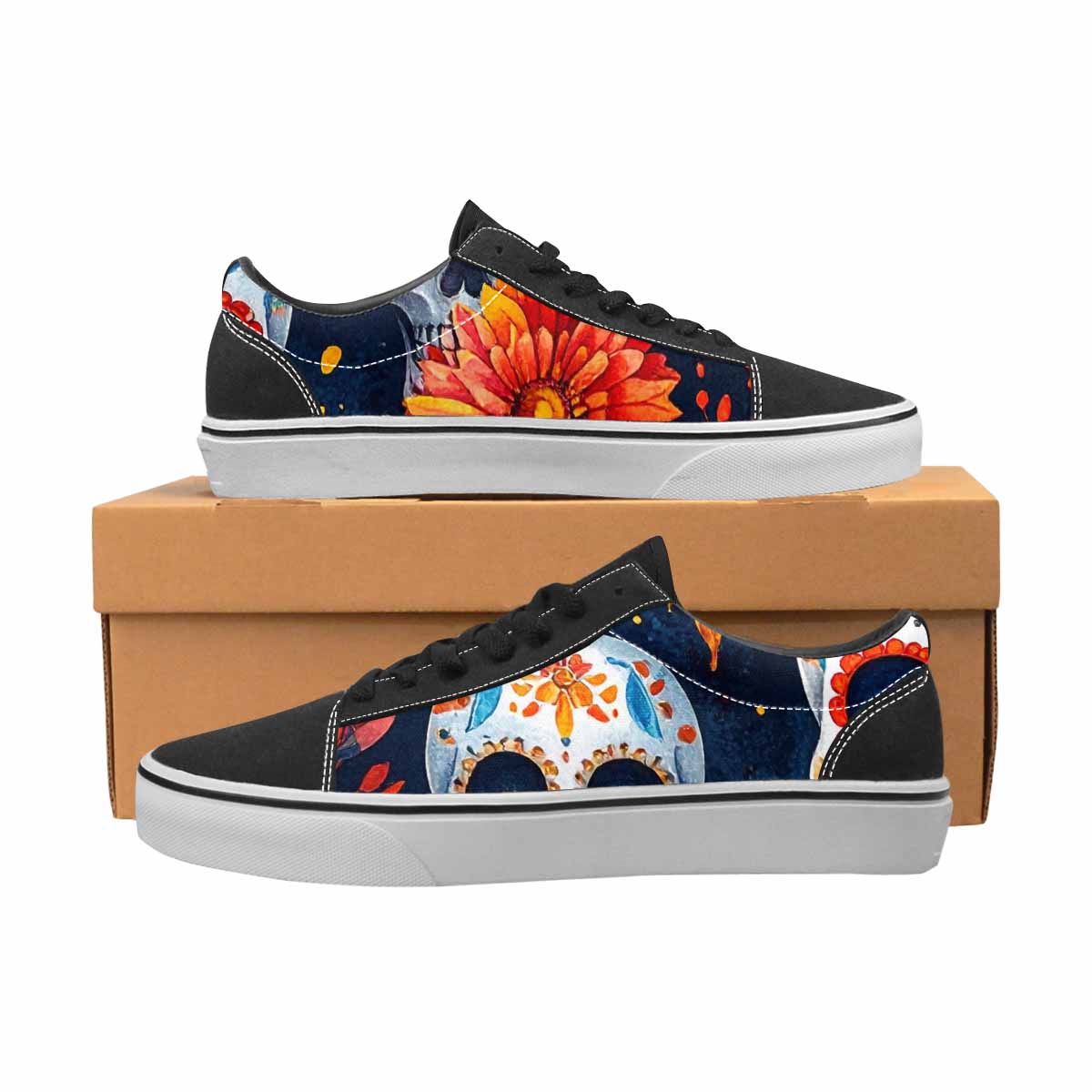 WOMEN'S Sunflower Skulls Print Canvas Lace-Up Vivid Custom Sneakers