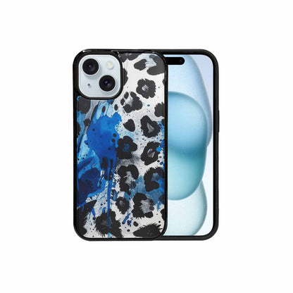 iPhone 15 Case — Animal Print Black Blue Ink Animal, Custom Designed Case Cover
