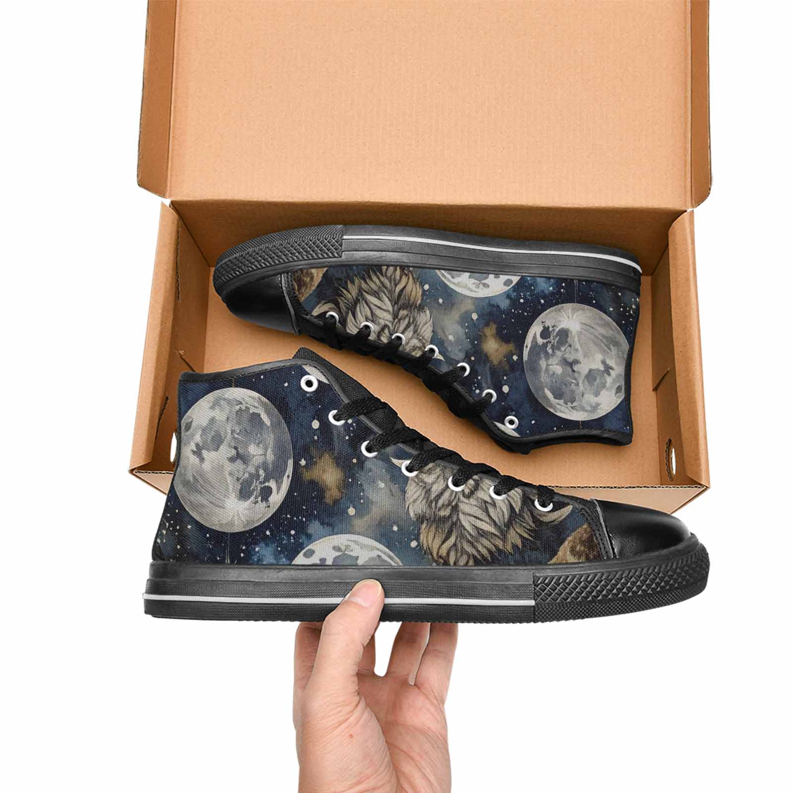 MEN'S Wolf Silhouette Moon High Top Canvas Surreal Shoes