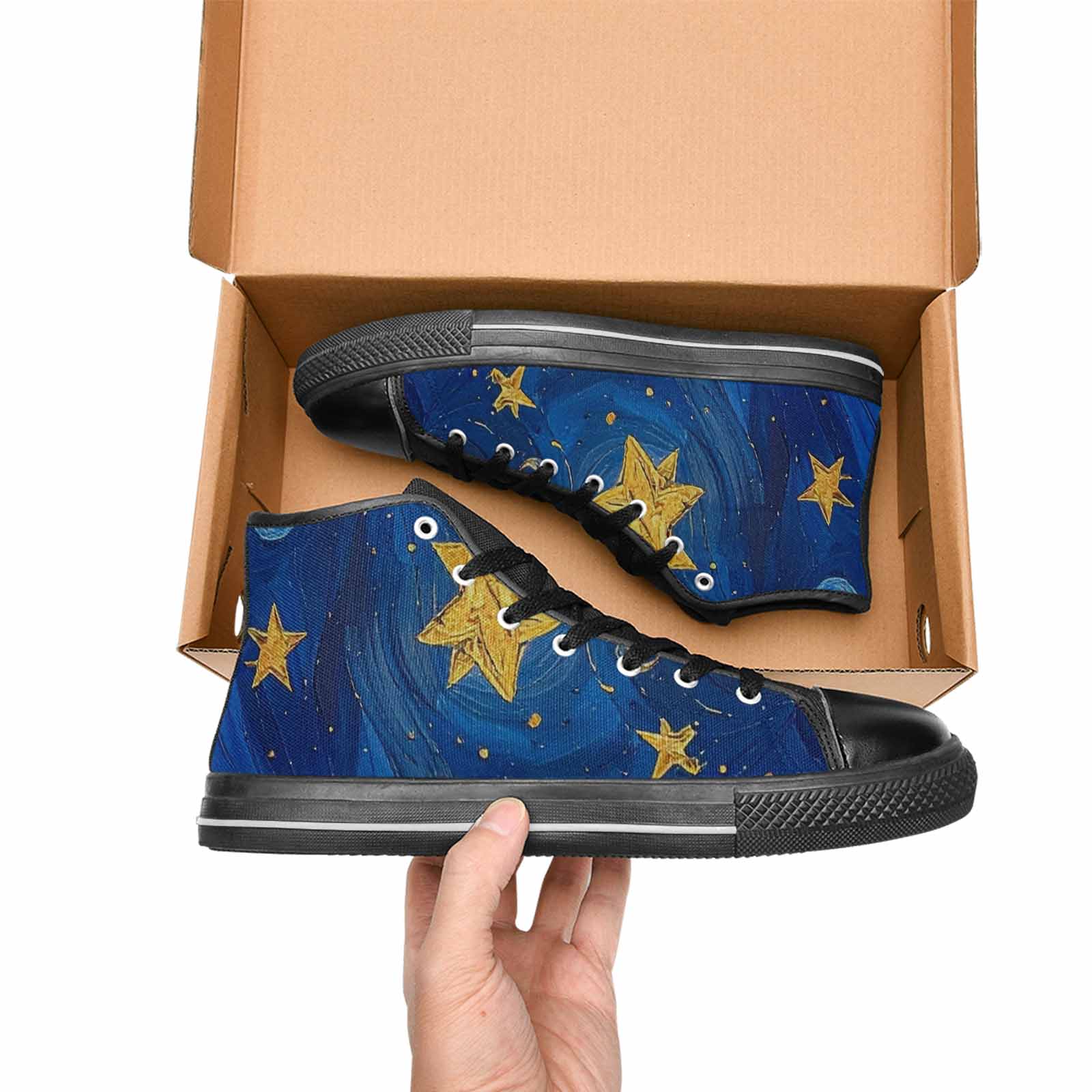 WOMEN'S Starry Night Galaxy High Top Canvas Vibrant Chaos Custom Sneakers