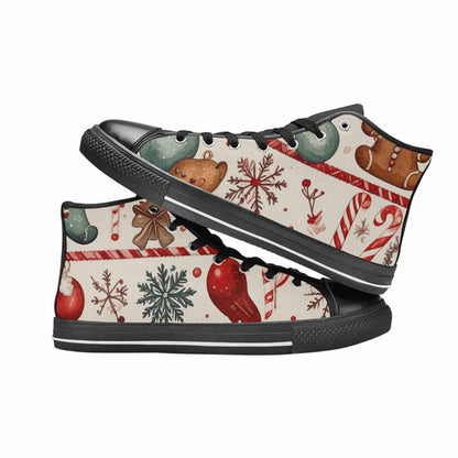 WOMEN'S Christmas Holly Snowflake High Top Canvas Wallpaper Art Custom Sneakers