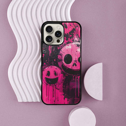 iPhone 16 Pro Max Case — Melting Moon Smiley Black Pink Ink, Custom Phone Case