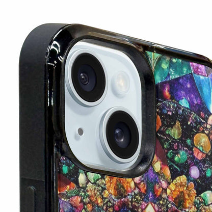 iPhone 15 Plus Case — Crystal Mandala Art Seamless Pattern Vibrant, Custom Phone Case