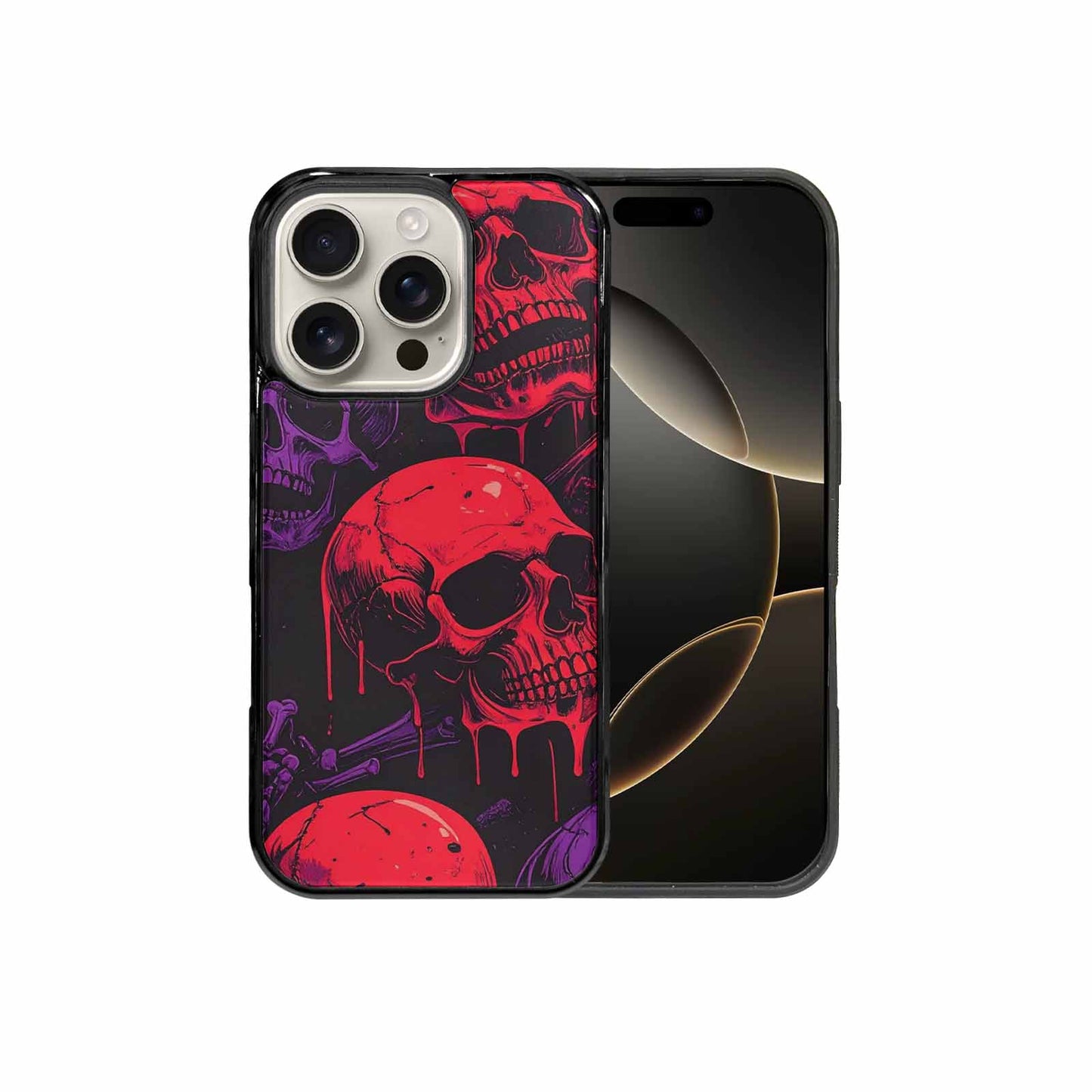 iPhone 16 Pro Case — Red Purple Skeletons Neon Drip Melting, Original Design Phone Case