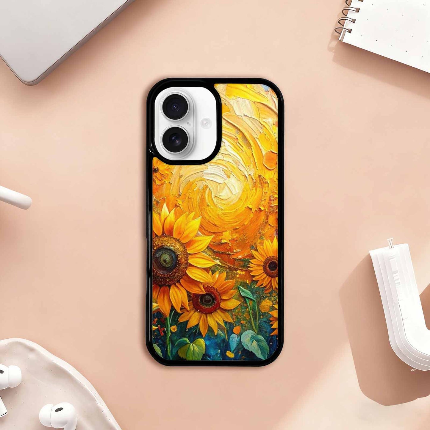 iPhone 17 Case — Impressionist Sunflower Brushstroke Pattern Floral, Custom Printed Phone Case