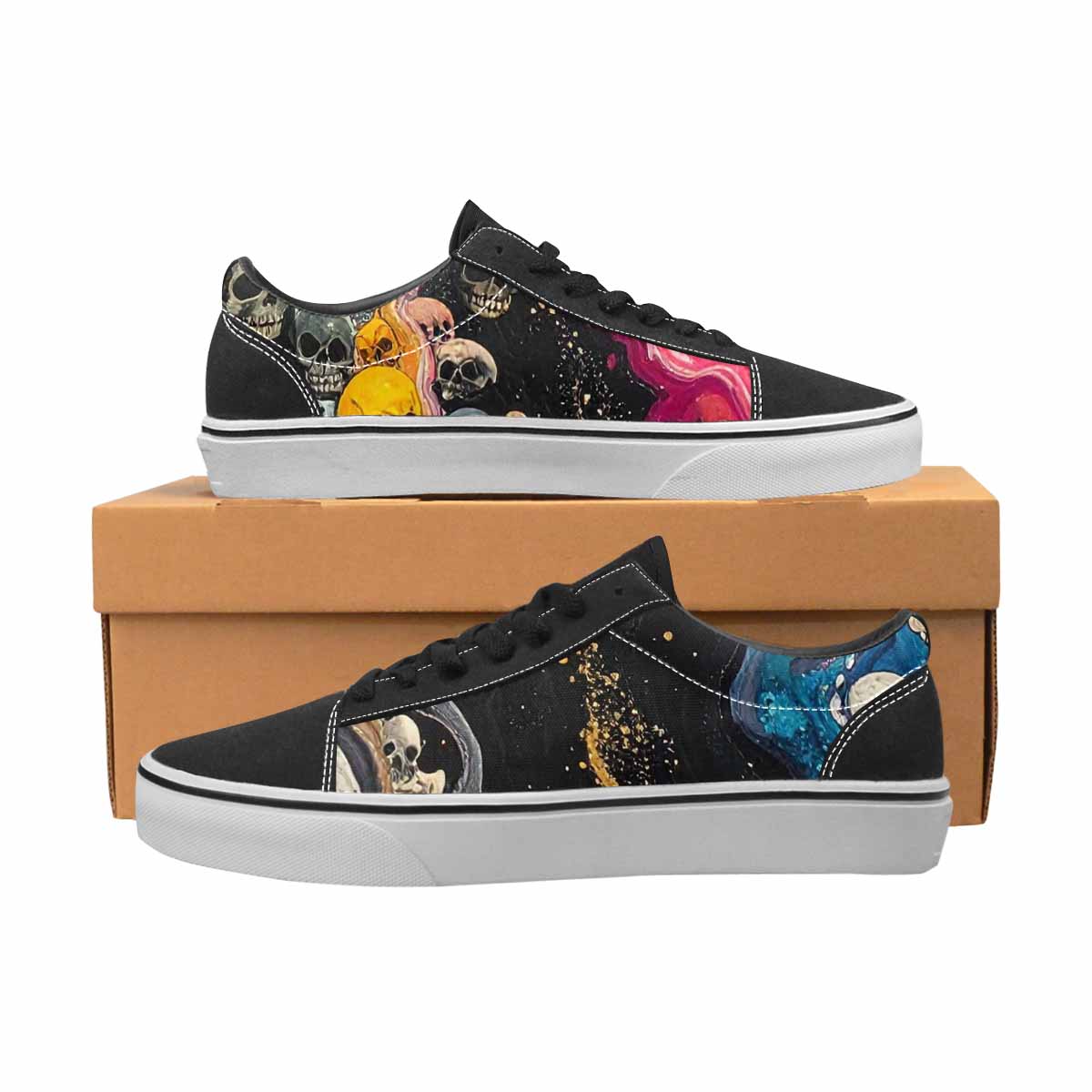 WOMEN'S Skulls  Marble Skulls Lace-Up Canvas Cottagecore Sneakers
