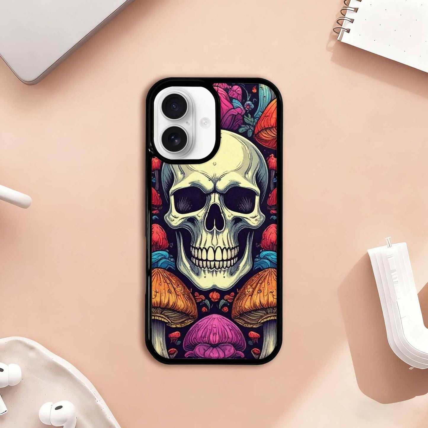 iPhone 17 Case — Mushroom Skull Art Seamless Gothic Skulls, Custom Printed Phone Case