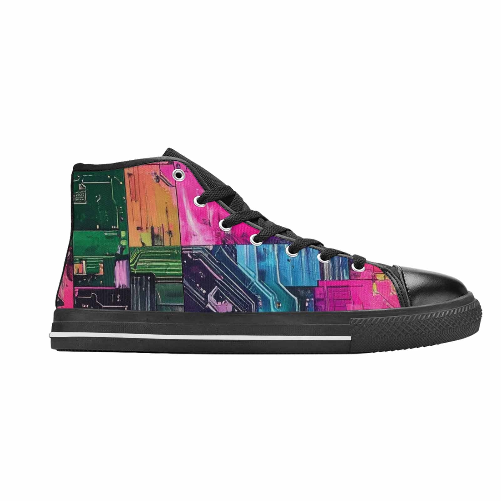 WOMEN'S Circuit Board Cyberpunk High Top Canvas Wallpaper Art Custom Sneakers