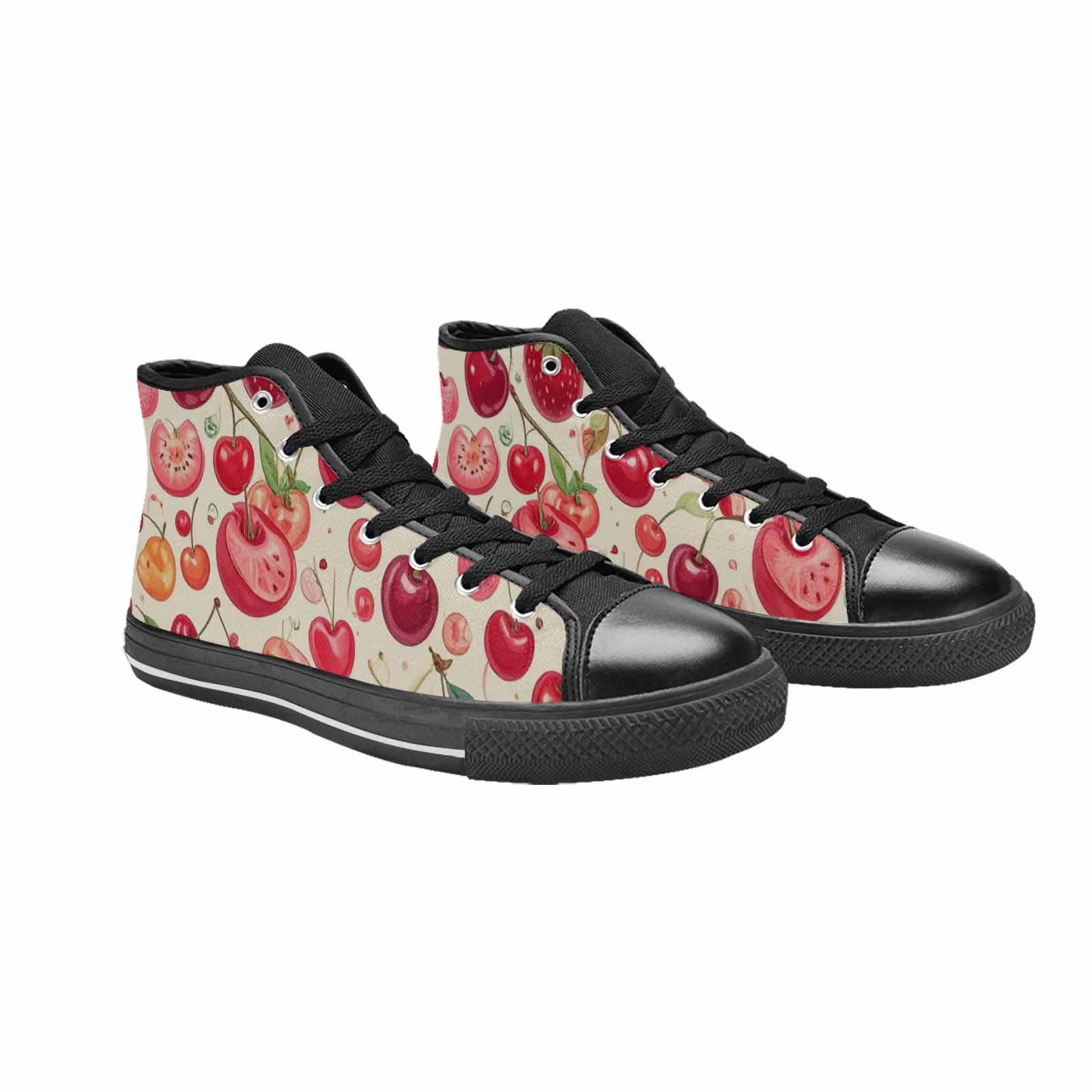 WOMEN'S Cherry Fruit Print High Top Canvas Wallpaper Art Sneakers
