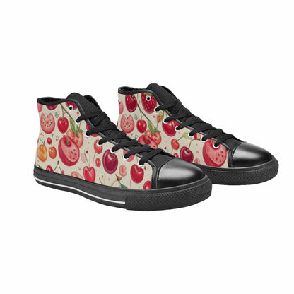 WOMEN'S Cherry Fruit Print High Top Canvas Wallpaper Art Sneakers