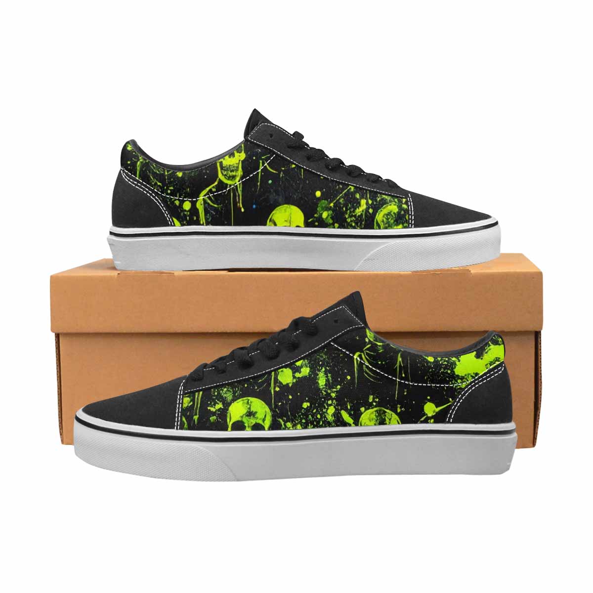 WOMEN'S Skeletons × Neon Green Lace-Up Canvas Neon Fantasy Custom Shoes