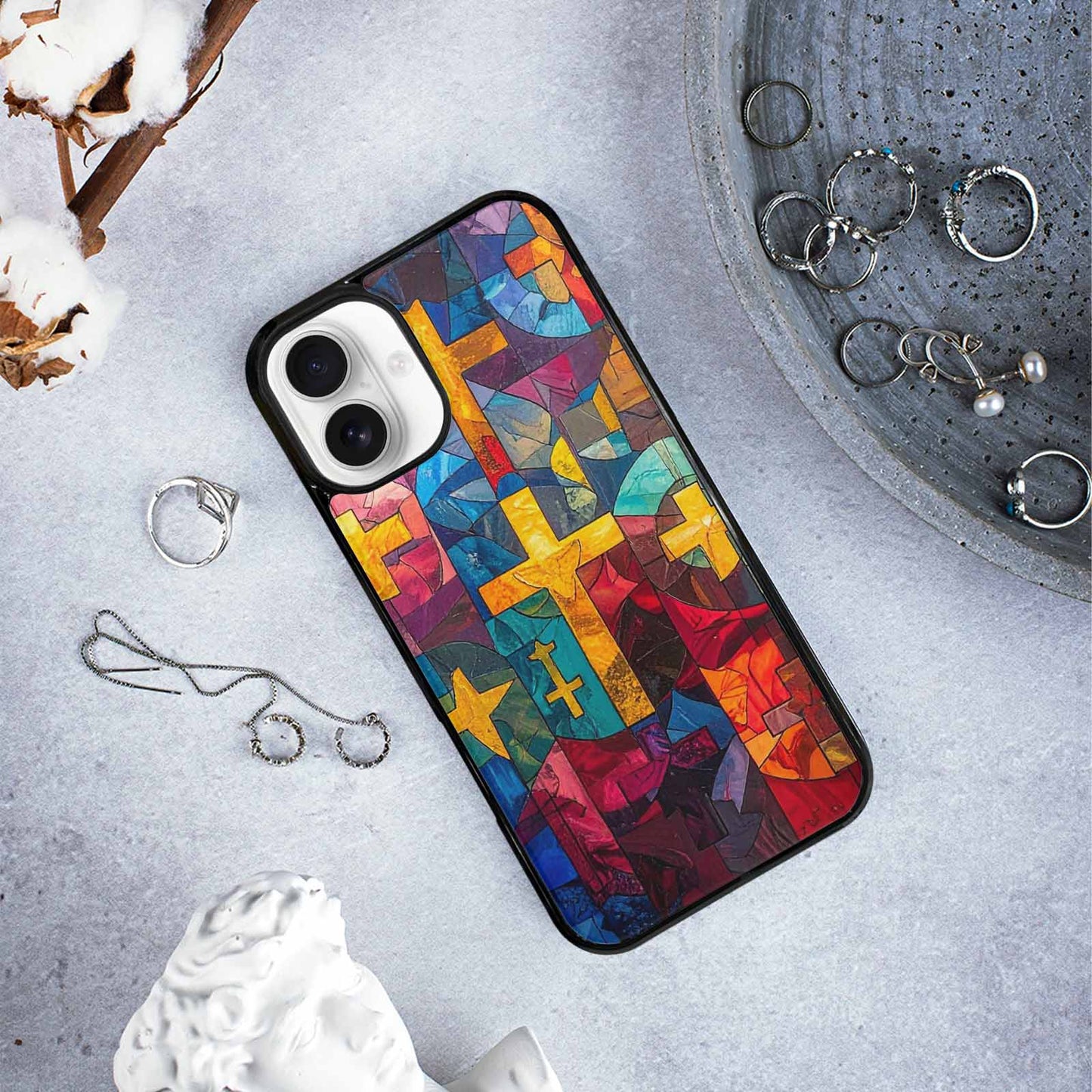 iPhone 16 Plus Case — Faith Cross And Faith Icons Pattern, Original Design Phone Case