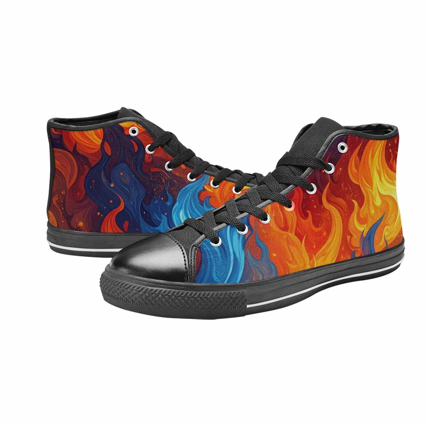 MEN'S Fire Flame High Top Canvas Grunge Custom Shoes