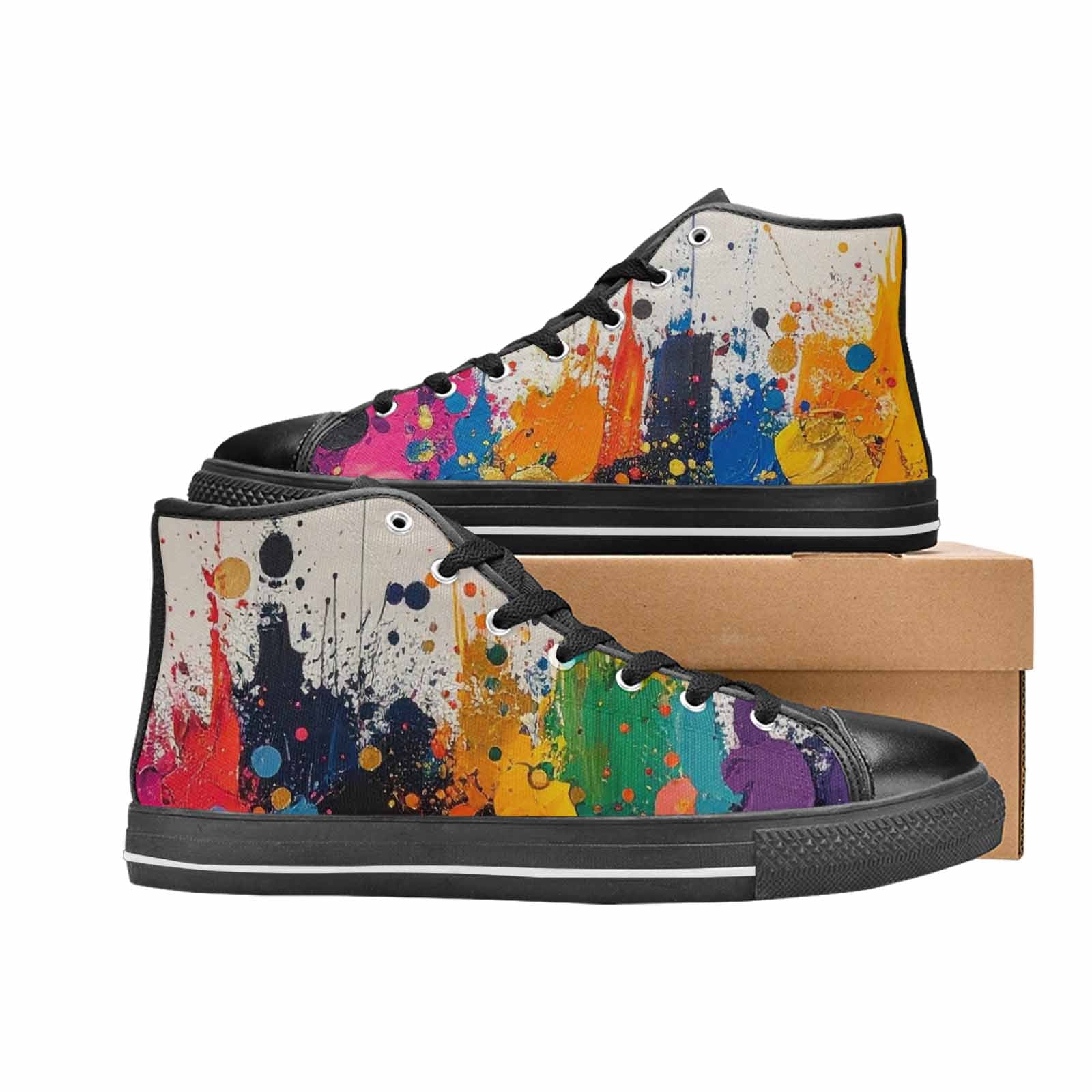WOMEN'S Paint Splatter High Top Canvas Wallpaper Art Shoes