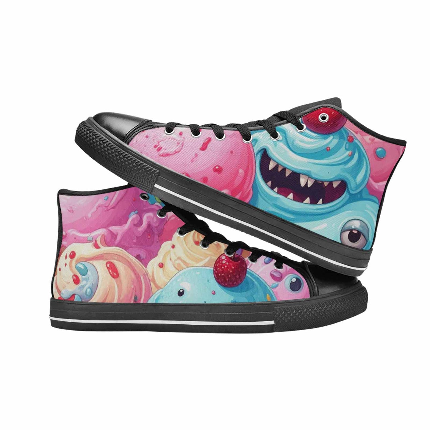 WOMEN'S Melting Icecream Monster Cherry High Top Canvas Aesthetic Sneakers
