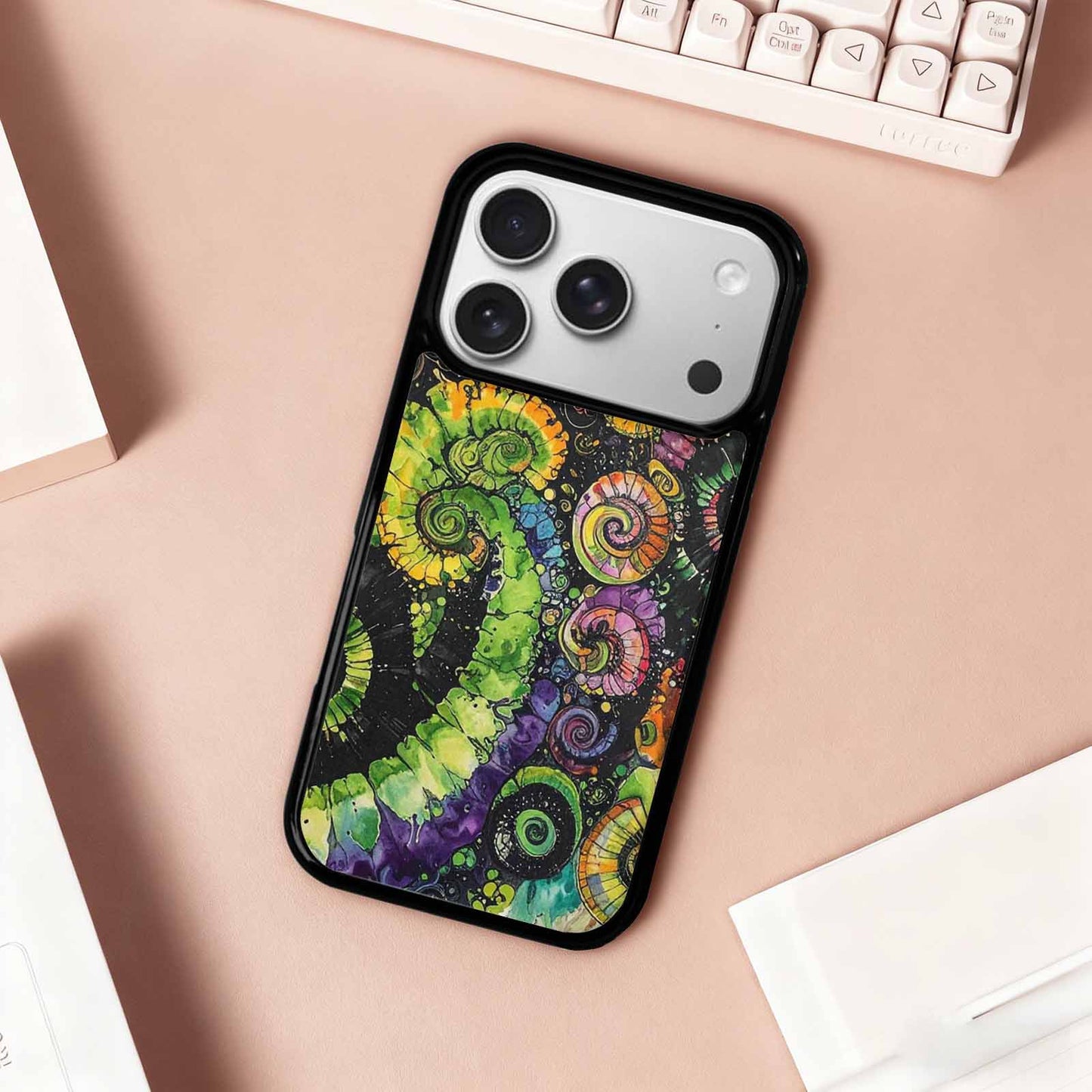 iPhone 17 Pro Case — Black Green Ink Tie Dye Tie, Original Design Phone Case