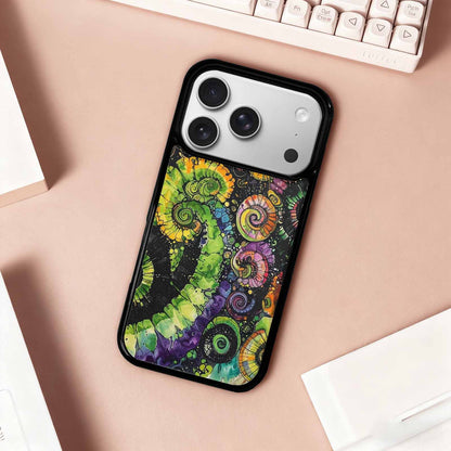 iPhone 17 Pro Case — Black Green Ink Tie Dye Tie, Original Design Phone Case