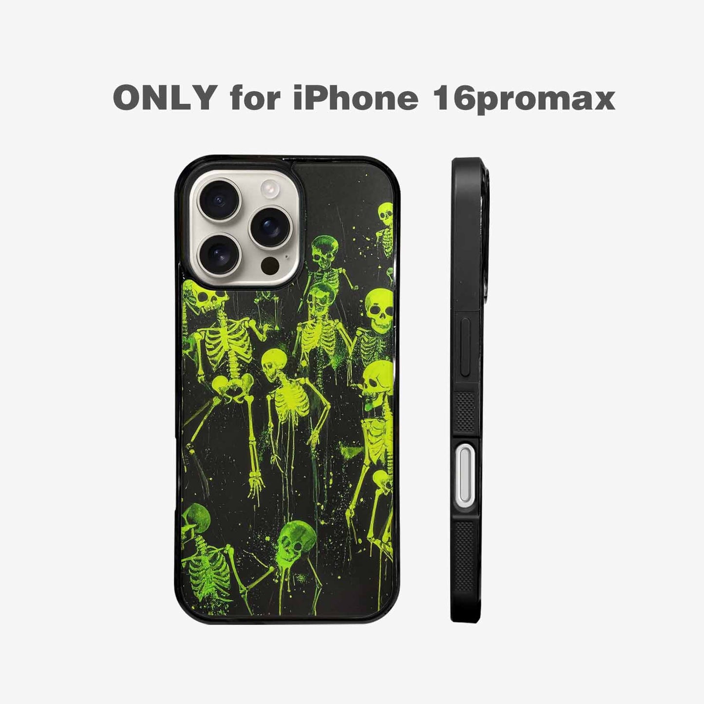 iPhone 16 Pro Max Case — Skeletons Neon Green Glow Skeletons Pattern, Original Design Phone Case