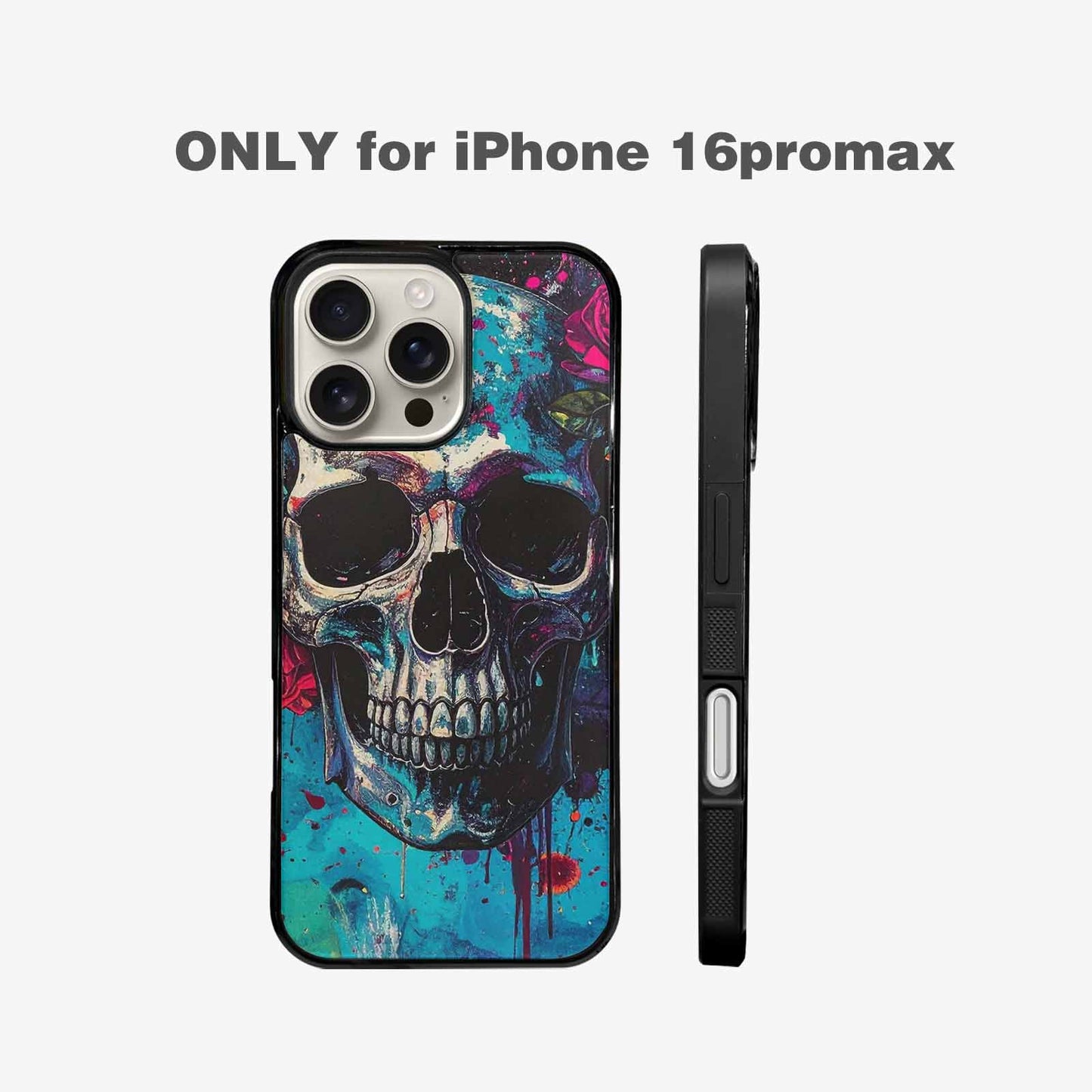 iPhone 16 Pro Max Case — Skulls Roses Acid Wash Custom, Custom Designed Case Cover