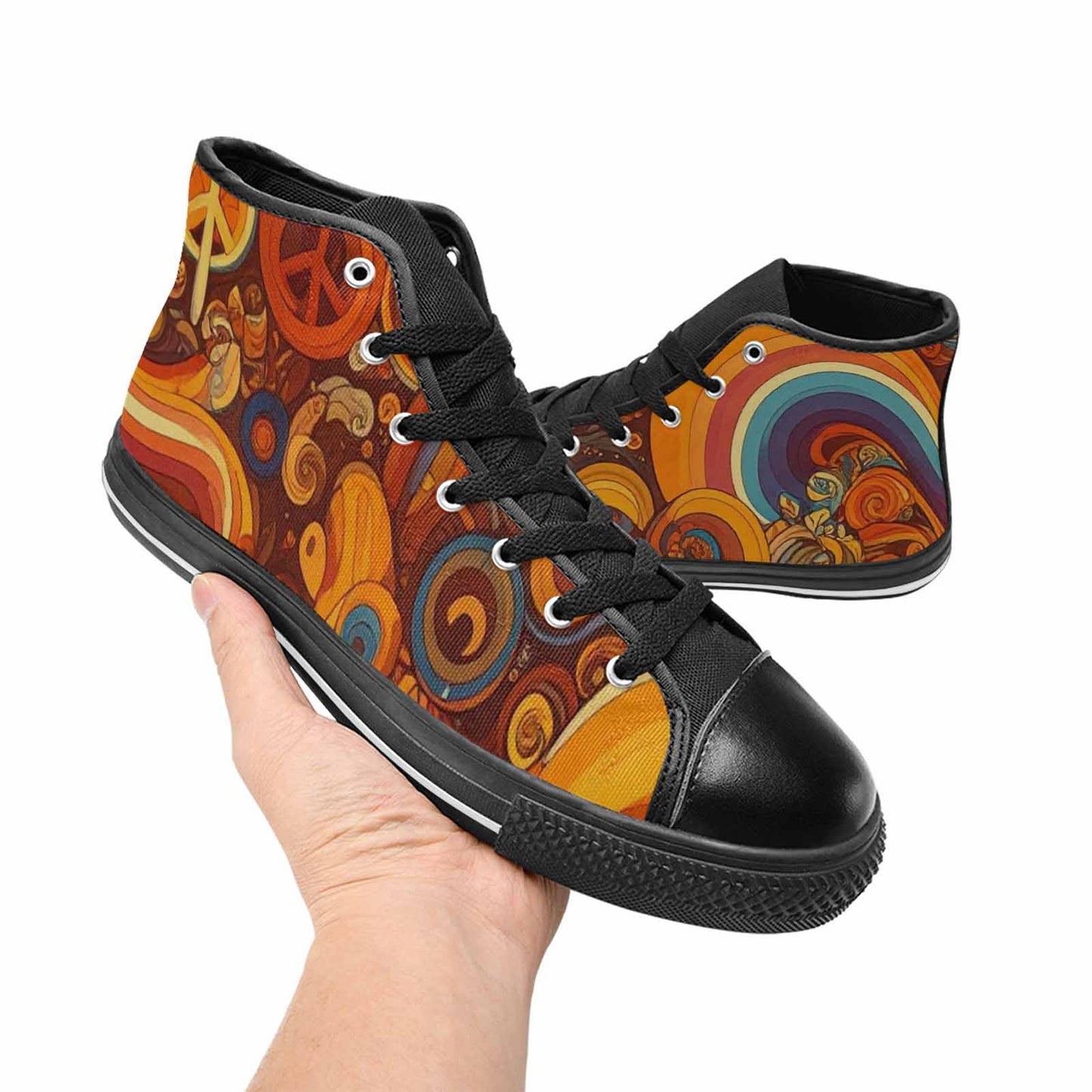 WOMEN'S Groovy 70S Peace High Top Canvas Vivid Custom Shoes