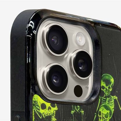 iPhone 16 Pro Max Case — Skeletons Neon Green Glow Skeletons Pattern, Custom Designed Case Cover