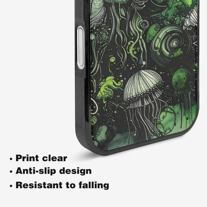 iPhone 16 Plus Case — Sea Creature Burst Black Green Ink, Original Design Phone Case