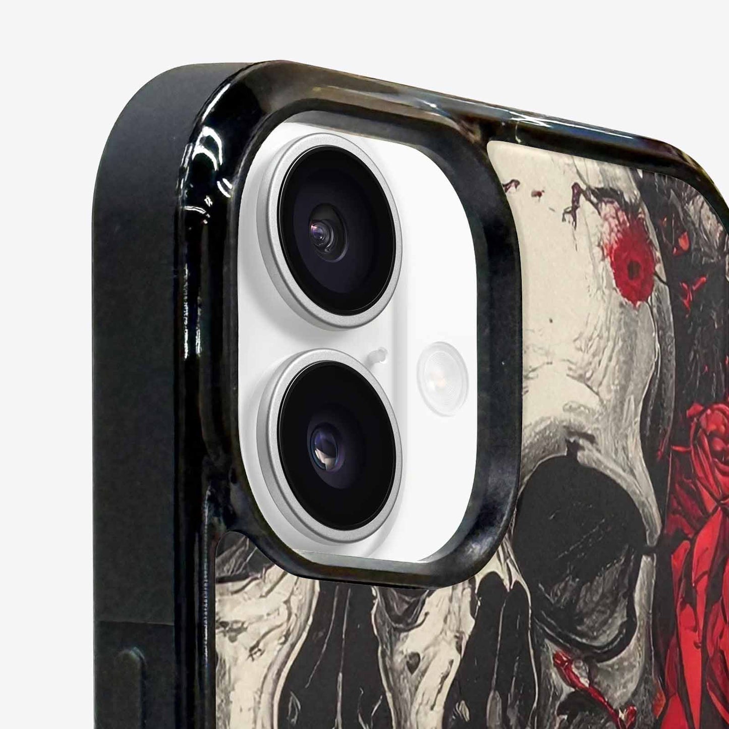iPhone 16 Plus Case — Skull And Roses Black Red Ink, Custom Print Case Cover