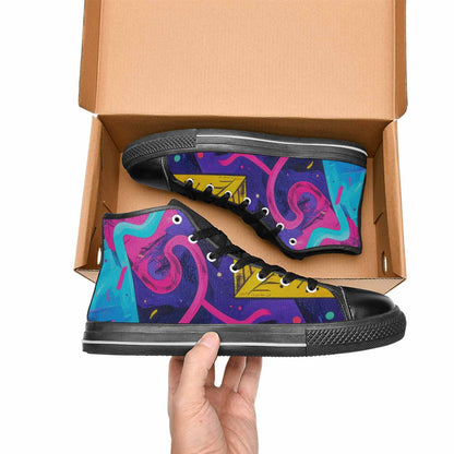 MEN'S Memphis Squiggles Triangles Dots High Top Canvas Dark Academia Custom Shoes