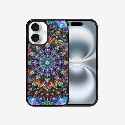iPhone 16 Case — Crystal Mandala Art Seamless Pattern Vibrant, Custom Printed Phone Case