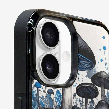 iPhone 16 Case — Mushrooms General Black Blue Ink Mushrooms, Customized Protective Case
