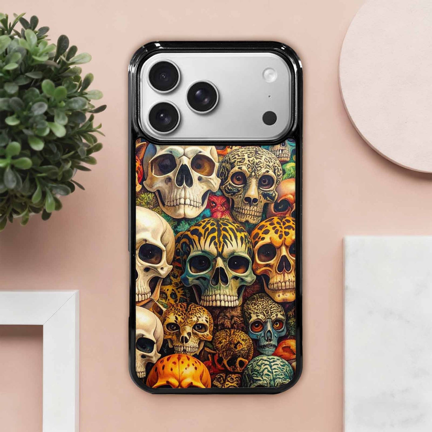 iPhone 17 Pro Max Case — Skulls Animal Print Gothic Skulls, Unique Phone Case Design