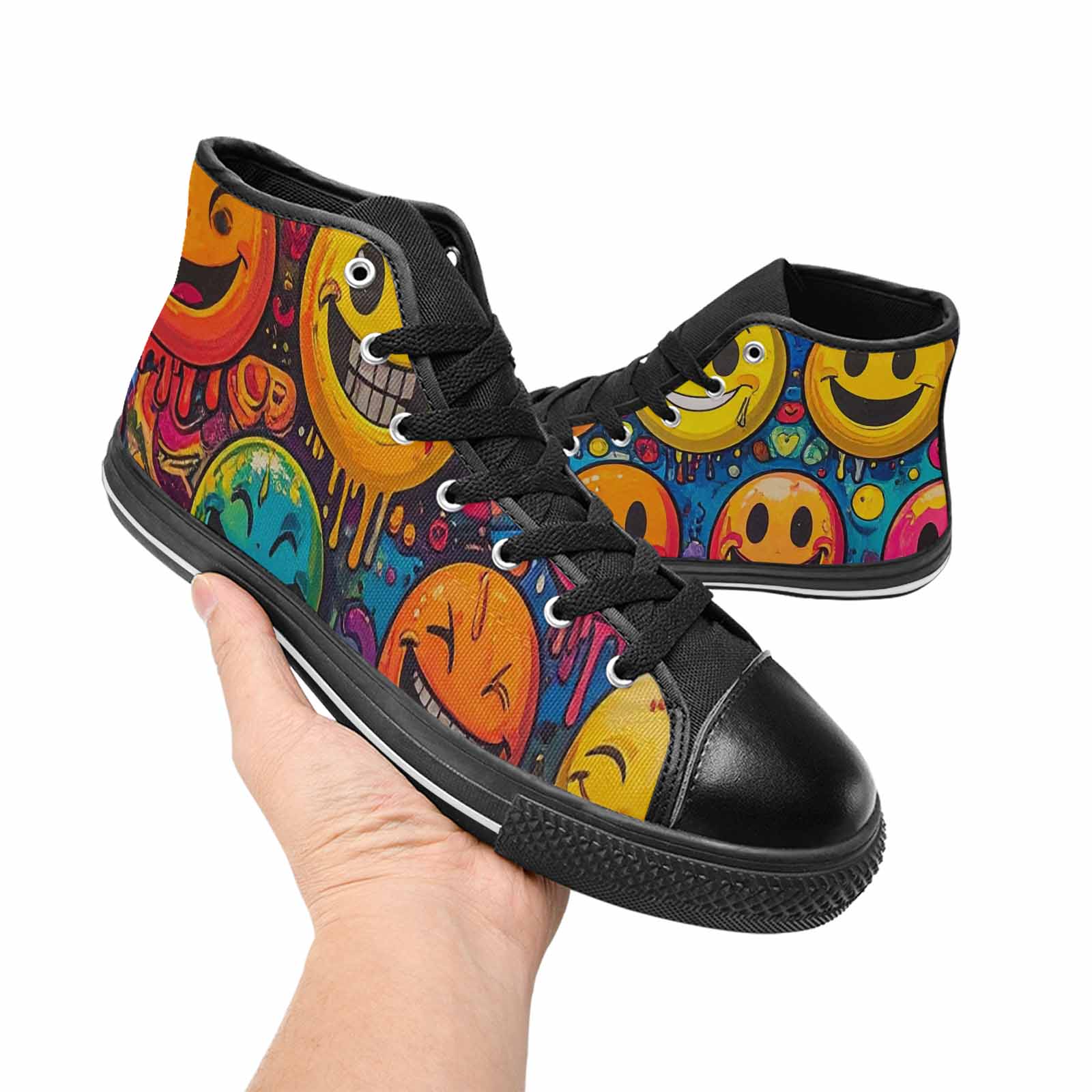 MEN'S Yellow Smiley Face High Top Canvas Vibrant Chaos Sneakers