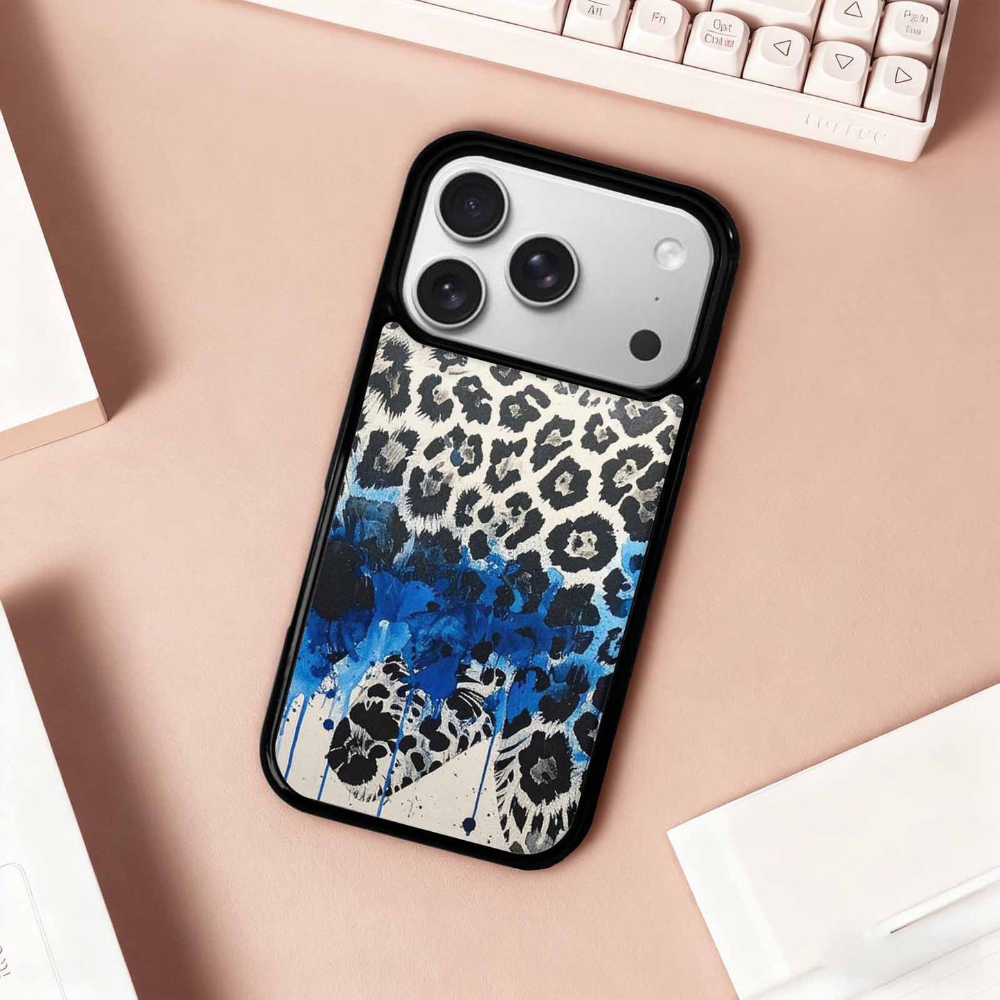 iPhone 17 Pro Case — Animal Print Black Blue Ink Animal, Original Design Phone Case