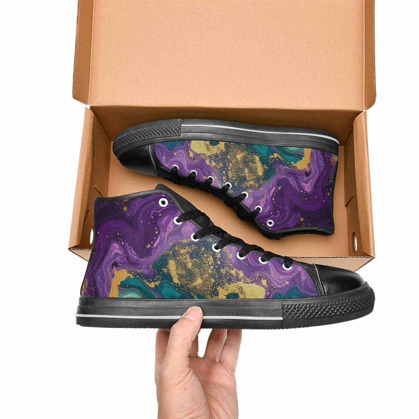WOMEN'S Marble Galaxy Swirl High Top Canvas Wallpaper Art Sneakers
