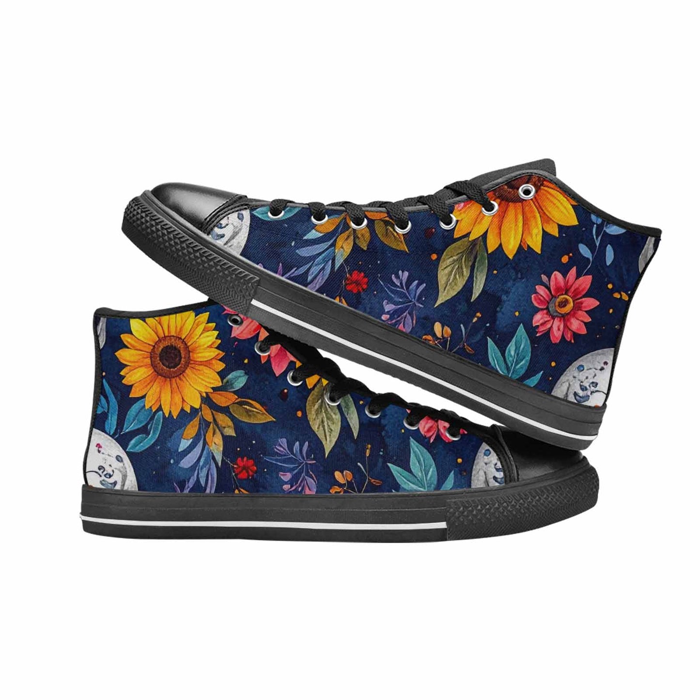 MEN'S Sunflower Skulls Print High Top Canvas Wallpaper Art Custom Shoes