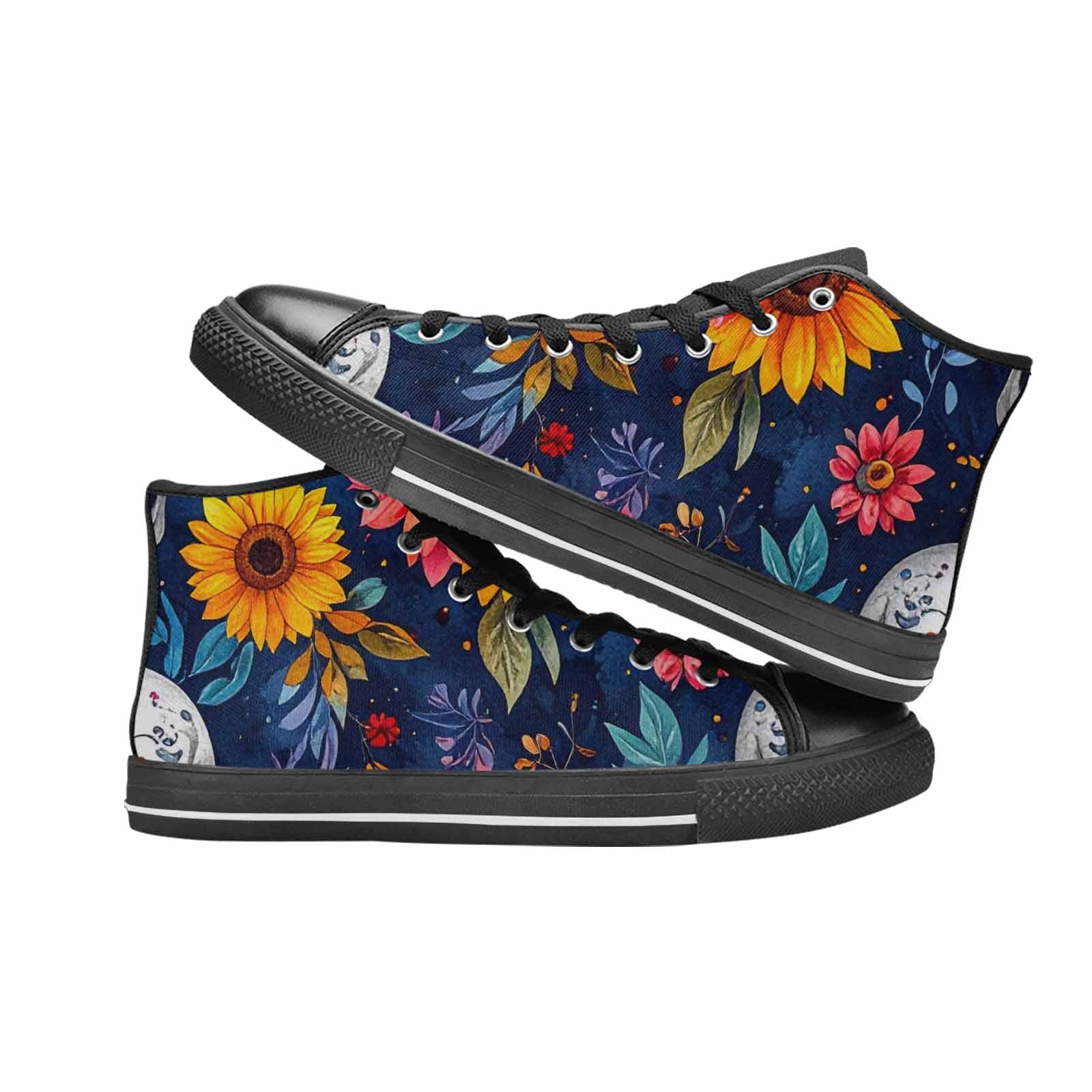 MEN'S Sunflower Skulls Print High Top Canvas Wallpaper Art Custom Shoes