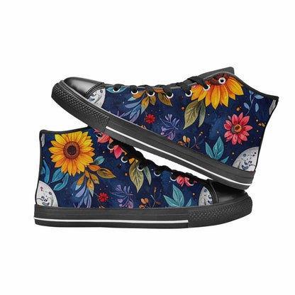 MEN'S Sunflower Skulls Print High Top Canvas Wallpaper Art Custom Shoes