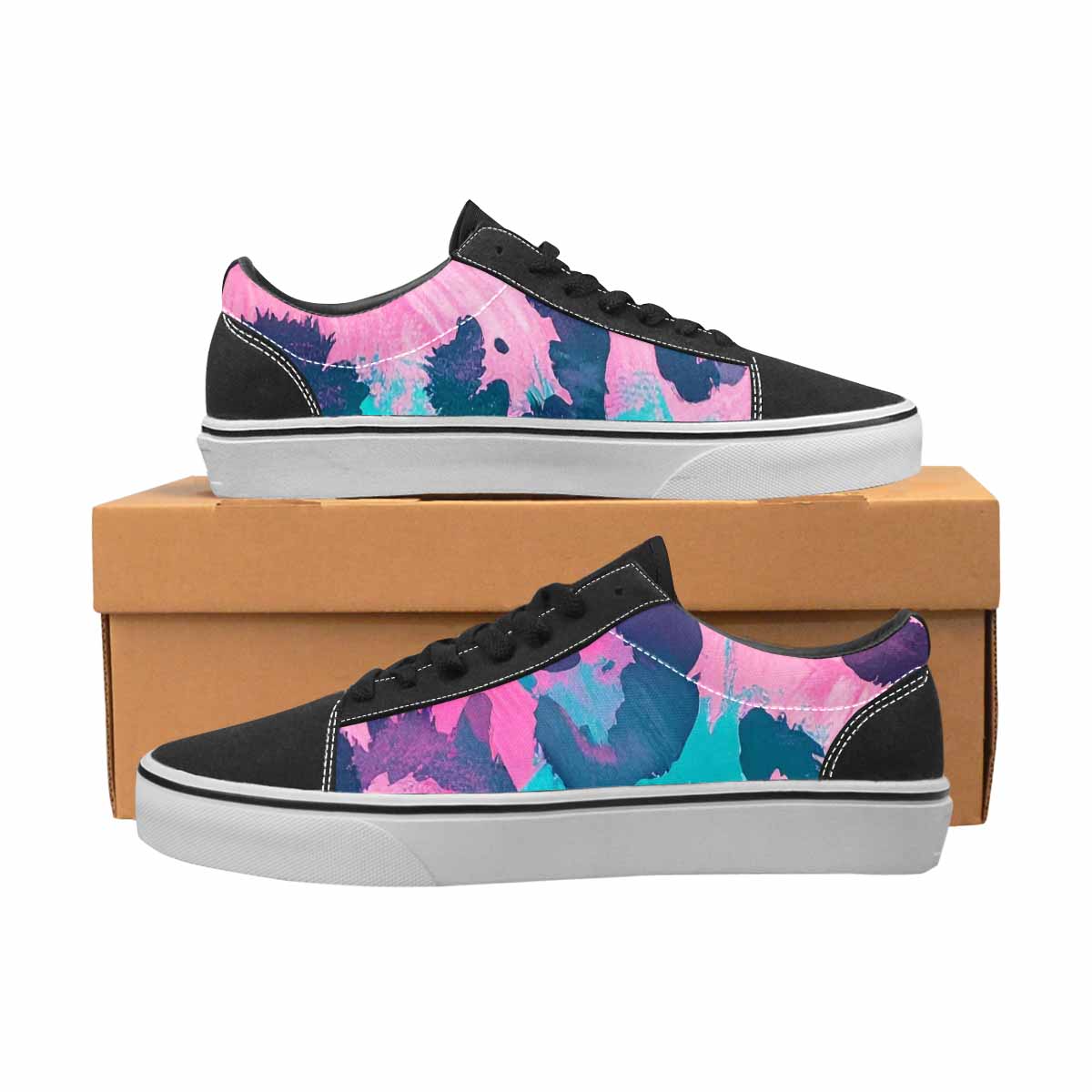 WOMEN'S Leopard Neon Pink Teal Airbrush Canvas Lace-Up Vivid Sneakers