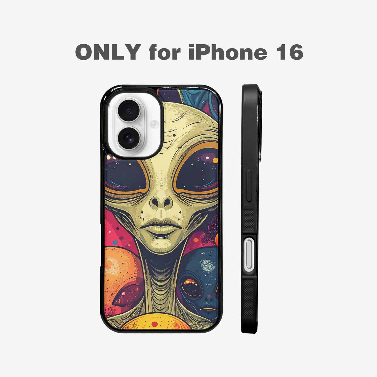 iPhone 16 Case — Alien Ufo Cartoon Art Pattern Groovy, Custom Made Phone Cover