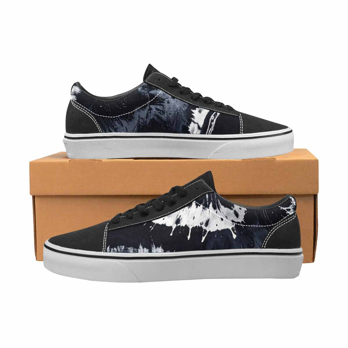 MEN'S Black White Animal Print Canvas Lace-Up Surreal Custom Sneakers