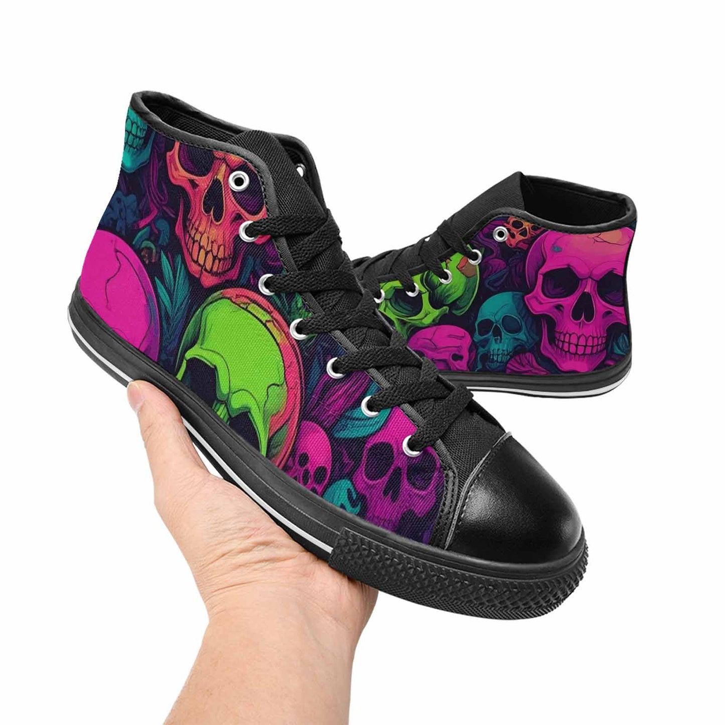 WOMEN'S Skulls - Neon High Top Canvas Cottagecore Custom Sneakers
