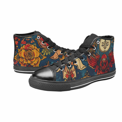 WOMEN'S Old School Tattoo High Top Canvas Dark Academia Sneakers