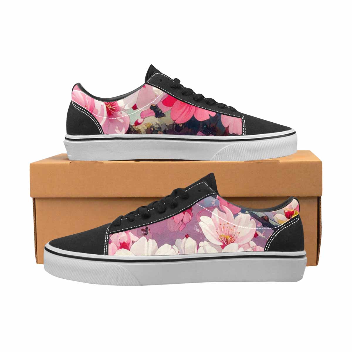 WOMEN'S Cherry Blossom Branch Lace-Up Canvas Kaleidoscope Custom Sneakers