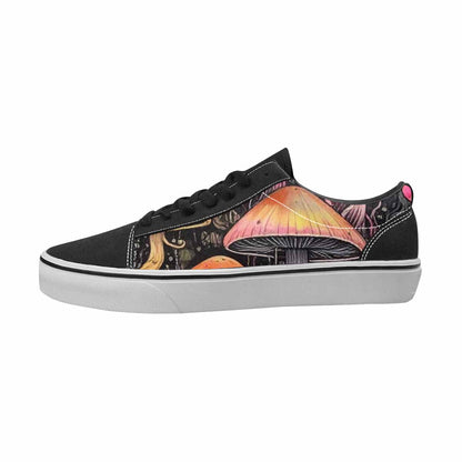 WOMEN'S Mushrooms Black & Pink Ink Canvas Boutique Cottagecore Original Art Sneakers
