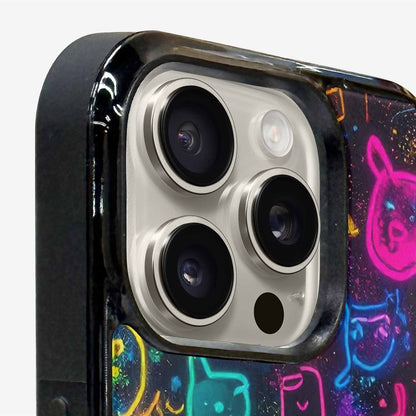 iPhone 16 Pro Case — Neon Glow Outline Icon Pattern Hundreds, Custom Art Phone Cover