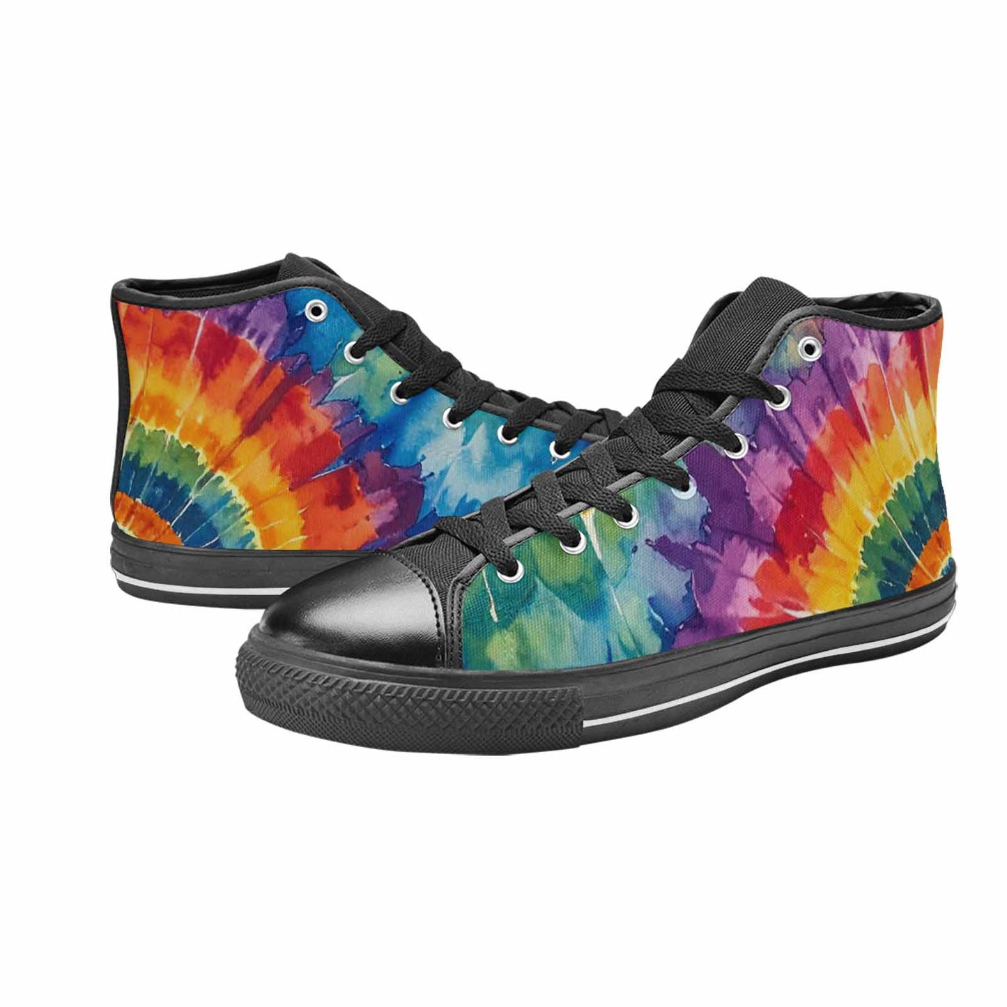 WOMEN'S Tie Dye Swirl Circles High Top Canvas Wallpaper Art Shoes