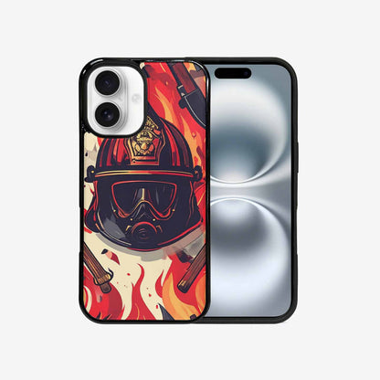 iPhone 16 Case — Firefighter Pattern Flames Axes Helmets Seamless, Unique Phone Case Design