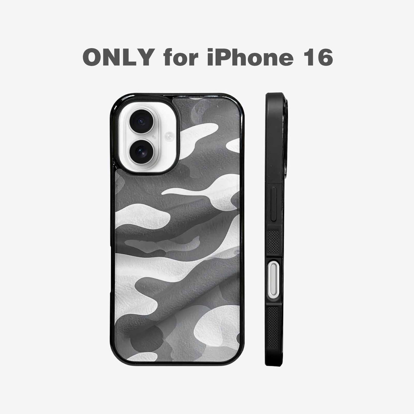 iPhone 16 Case — Grey Camo Print, Original Design Phone Case