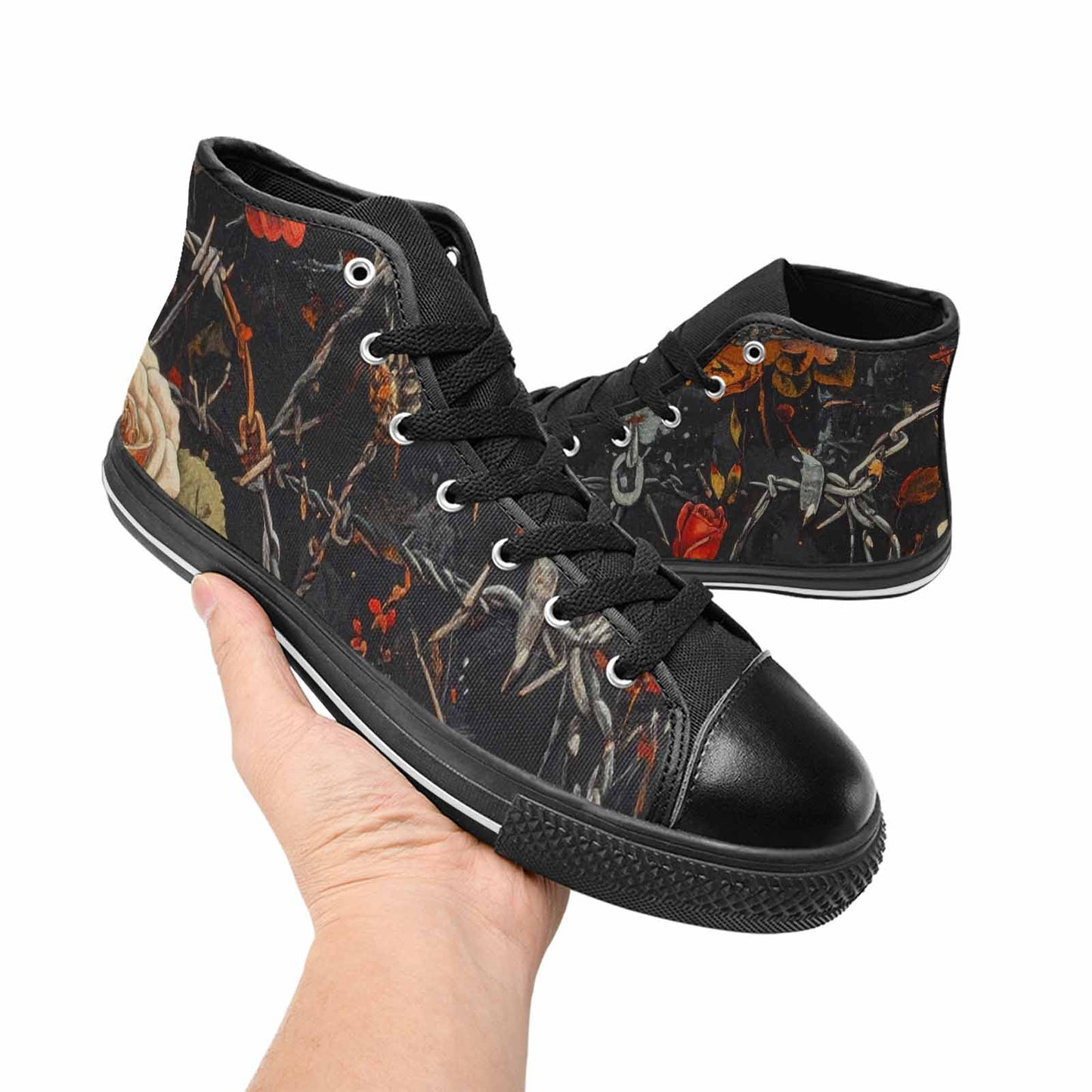 WOMEN'S Barbed Wire Chain High Top Canvas Grunge Sneakers